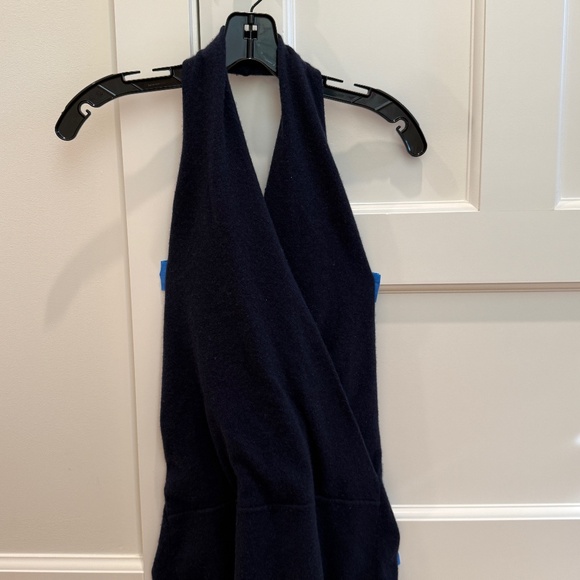WHITE & WARREN NAVY CASHMERE BACKLESS HALTER SWEATER - Picture 1 of 5